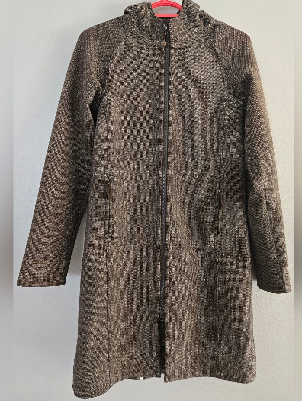 Lululemon Apres Run Tweed Jacket Long Soft Fleece Hooded‎ Brown Grey Size 4